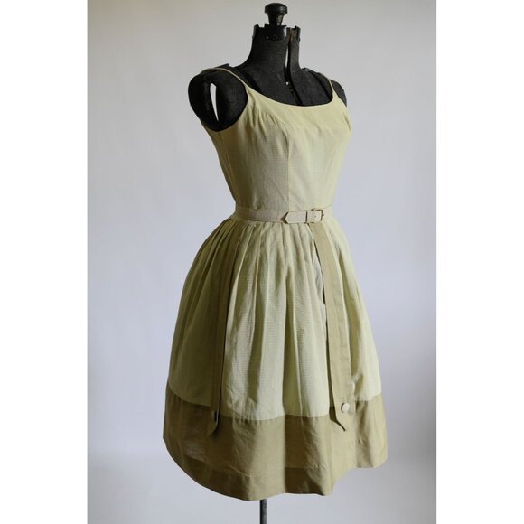Vintage Late 50s Early 60s Small Green Gingham Sleeveless Sundress - Picture 10 of 10